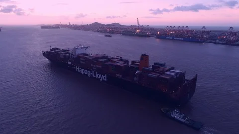 Container ship arrive Shanghai Yangshan container port ,China Stock Footage 94439205