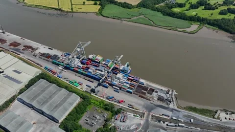 Container ship being loaded crane moving over containers Stock Footage 340546995