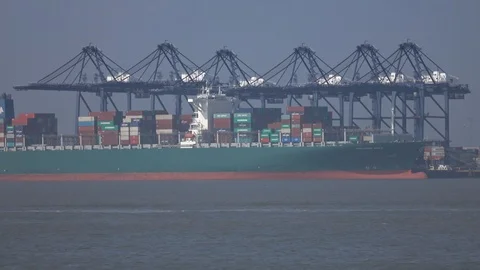 Container ship being loaded unloaded Stock Footage 91092788