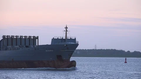 Container Ship Bjorg on the river Elbe Video stock 118162046