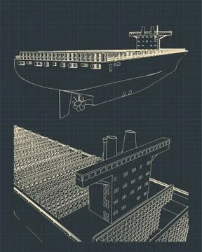 Container ship blueprint Illustrazione stock