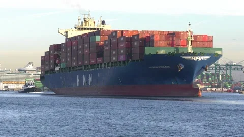 Container ship bulbous bow empty shipping containers Port of Los Angeles LA Stock Footage 167258708