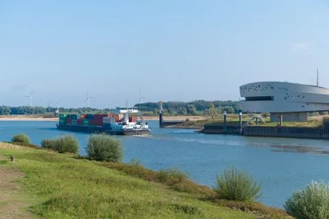 Container ship on canal Stock Photos