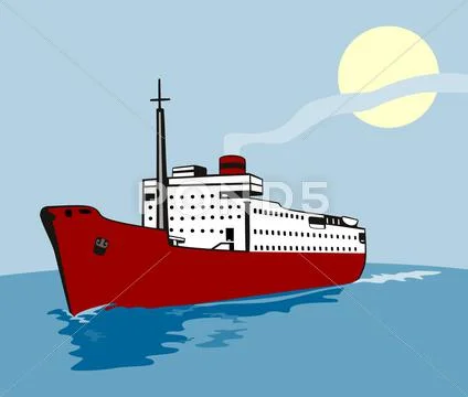 Container ship cargo boat retro. Stock Illustration