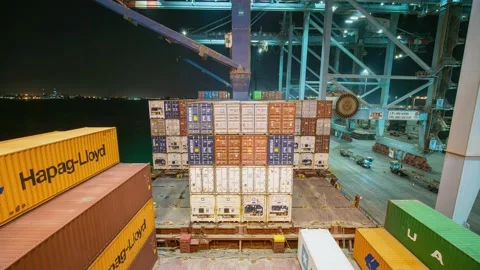 Container Ship Cargo Loading and Discharging Operation Stock Footage 222830239