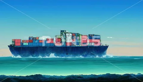 Container ship, cargo ship, shipping container, Anime Style ...