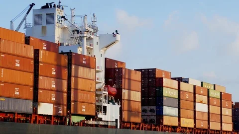 Container ship carrying containers 4k intro video for business Stock Footage 95063813