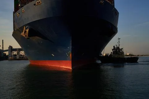 Container ship close - up. Part of large merchant ship Stock Photos
