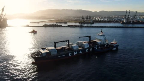 Container ship CMA CGM Saint Laurent at anchor at Algeciras Port. Stock Footage 118852131