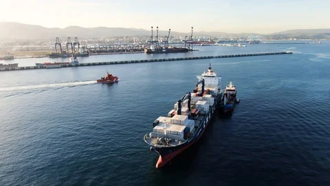 Container ship CMA CGM Saint Laurent at anchor at Algeciras Port. Stock Footage 118852302