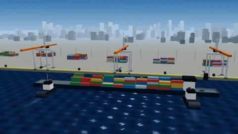 Container ship coming alongside a terminal berth with two harbour tugs working Stock Footage 341071400