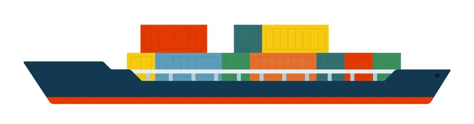 Container ship with command cabin and cargo vector isolated. Stock Illustration