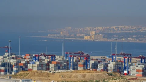 Container Ship, Commercial Dock, Harbor, Outdoors, Day, Wide Shot, Panning, 10 Stock Footage 95822715