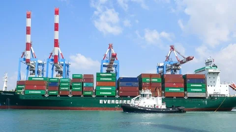Container ship with container crane background Stock Footage 95938360