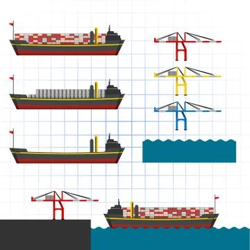 Container Ship with Cranes Stock Illustration