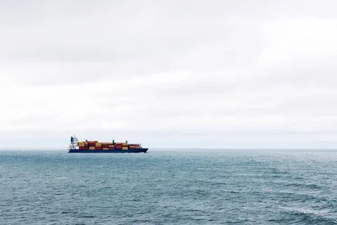 Container ship crossing Baltic sea between Helsinki and Tallinn. Minimal ma.. Stock Photos