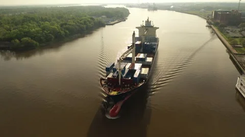 Container Ship Cruising Savannah River Stock Footage 245320299