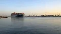 Container Ship Departs At Sunrise 4k or 4k+ Resolution