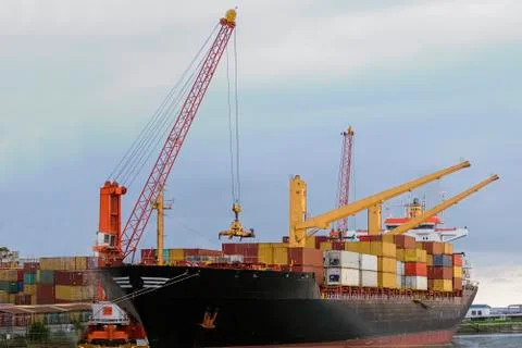 Container ship is on the dock for loading Stock Photos