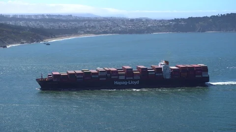 Container Ship Entering Bay Area in San Francisco on 5 September 2019 Stock Footage 116695948
