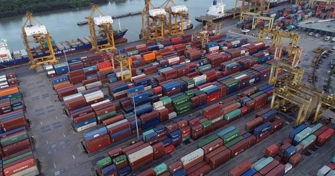 Container ship in export and import business and logistics. Stock Footage 91295649