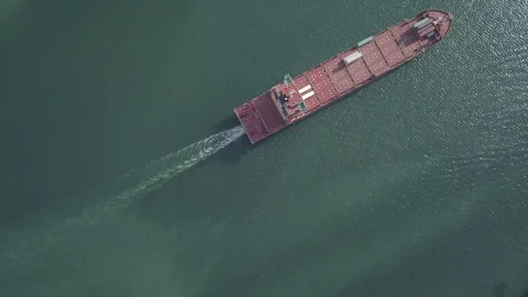 Container ship in export and import business and logistics. Aerial view.  Stock Footage 125942767