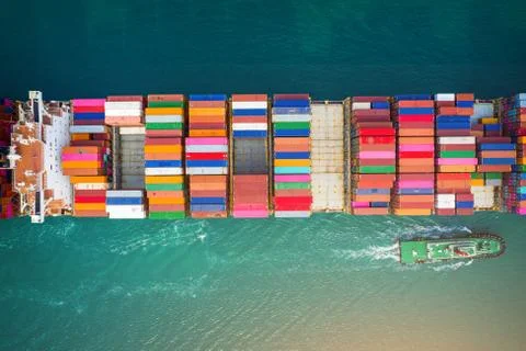 Container ship in export and import business and logistics. Aerial view. Stock-Fotos