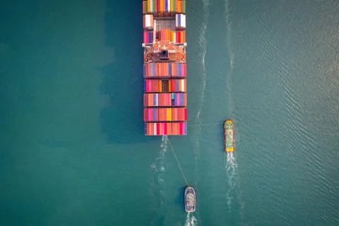 Container ship in export and import business and logistics. Aerial view. 写真素材