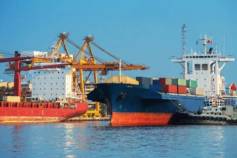 Container ship in export and import business and logistics. Stock Photos