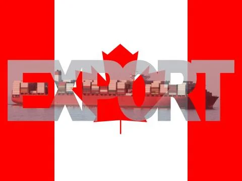 Container ship with export text and Canadian flag illustration Illustrazione stock