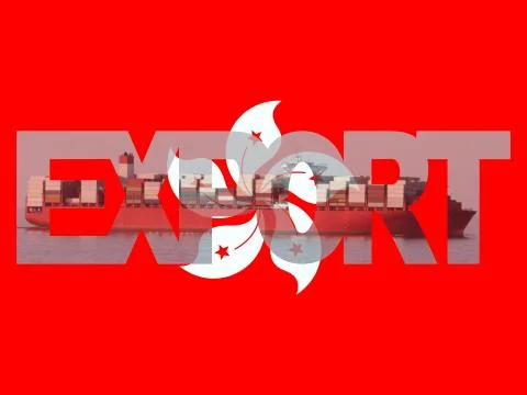 Container ship with export text and Hong Kong flag illustration Stock Illustration