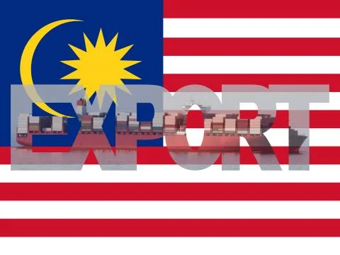 Container ship with export text and Malaysian flag illustration Stock Illustration