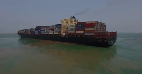 Container ship filled with cargo at sea Stock Footage