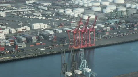 Container Ship At Freight Harbor - Aerial Stock Footage 12436741