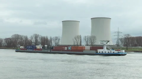 Container ship in front of nuclear power plant 動画素材 45277424