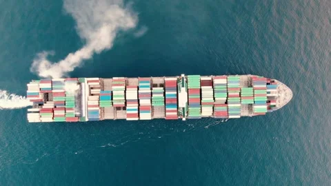 Container ship full load container with emission, shipping transportation Video stock 336446419