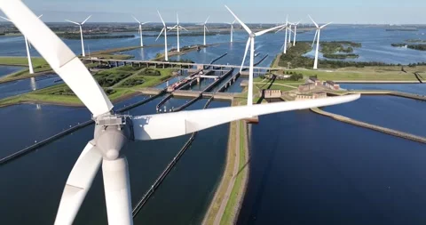 Container ship going through hte Kreekraksluizen, delta works in Zeeland, The Stock Footage 283008637
