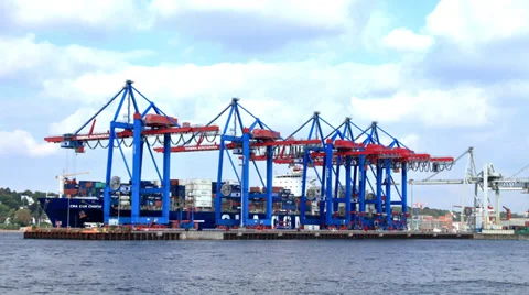 Container Ship - Hamburg Harbor Stock Footage 35466609
