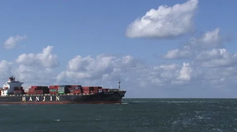 Container ship Hanjin Phoenix (Korea), North Sea at the Dutch coast Stock Footage 44941135
