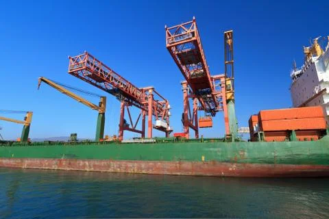 Container ship in harbor Stock Photos