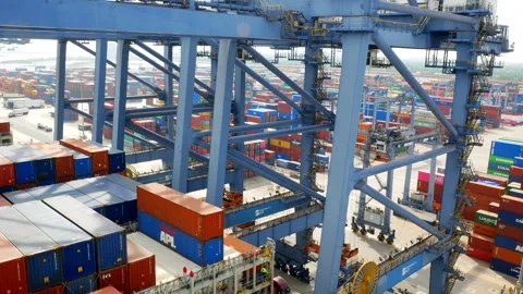 Container ship has loading operations with few gantry cranes in Lazaro Cardenas Stock Footage 262849776
