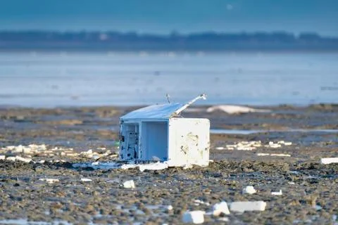 A container ship has lost a cargo at sea, off the coast of Friesland, the Net Stock Photos