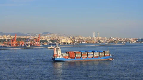 Container ship heading towards Marmara Sea at Turkish Straits 動画素材 106092533