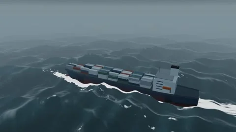 Container ship heavy storm waves open ocean aerial slate storm sea drone foo Stock Footage 343618100