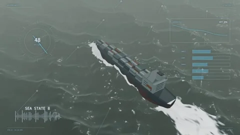 Container ship heavy storm waves open ocean aerial hurricane force cinematic Stock Footage 343618130