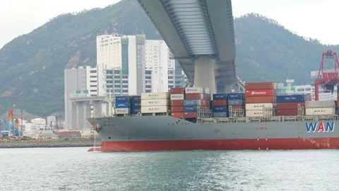 Container ship at the Hong Kong terminal in the Kwai Tsing Container Terminals Stock Footage 99212466
