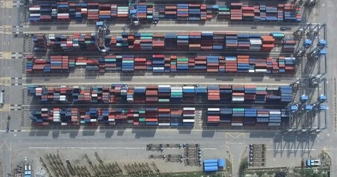 Container Ship Import and Export logistics Aerial view Stock Footage