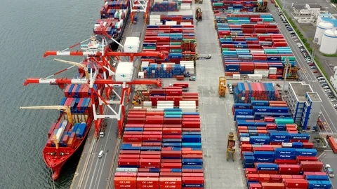 Container ship in import export and business logistic, aerial view 스톡 동영상 111438499