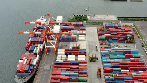 Container ship in import export and business logistic, aerial view 스톡 동영상 111438577