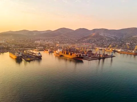 Container ship in import export and business logistics, By crane, Trade Port, Stock Photos